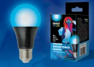 LED-A60-9W/UVAD/E27/FR PLZ07BK Лампа LED ультрафиолетовая для дискотек . Спектр UVA 410нм. Uniel