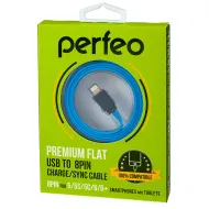 Perfeo Плоский кабель для iPhone 5/6 USB-8 PIN дл.1м голубой 4406