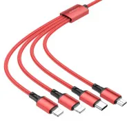 USB-кабель 4-в-1 BOROFONE BX72 AM-2х8pin Lightning/microBM/Type-C 1 метр, 2A, нейлон, красный (360)