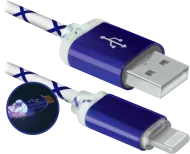 USB кабель ACH03-03LT голубой, LED, USB-Lightning 1м DEFENDER