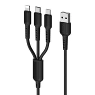 USB-кабель 3-в-1 BOROFONE BX16 Easy AM-8pin (Lightning)/microBM/Type-C  1 метр, 2.4A, ПВХ, чeрный (3