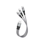 USB-кабель 3-в-1 HOCO X47 AM-8pin (Lightning)/microBM/Type-C  0,25 метра, 2.4А, нейлон, металлик (31