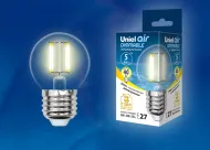 Лампа Uniel LED-G45-5W/WW/E27/CL/MB GLM10TR, регулировка яркости без диммера