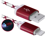 USB кабель ACH03-03LT красный, LED, USB-Lightning 1м DEFENDER