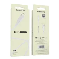 USB-кабель BOROFONE BX18 Optimal AM-8pin (Lightning)  3 метра, 2,4A, ПВХ, белый