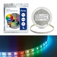 Лента светодиодная, 60SMD(5050)/m 14,4W/m 12V 5m RGB , LS606 FERON