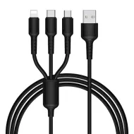 USB-кабель 3-в-1 BOROFONE BX72 AM-8pin Lightning/microBM/Type-C 1 метр, 2A, нейлон, черный (360)