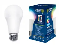 Лампа LED с ИК сенсором. Форма "А", RGB свет. Пуль отдельно, Uniel LED-A60-10W/RGB/E27/REG PLS21WH 