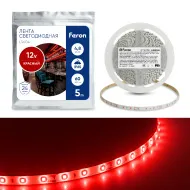 Лента светодиодная, 60SMD(2835)/m 4.8W/m 12V IP65 5m красный , LS604 FERON