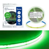 Лента светодиодная 320SMD(2110) 8Вт/м 24V 5000*8*1.8мм IP20, зеленый, LS530 FERON