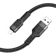 USB-кабель HOCO U110 AM-8pin Lightning  1.2 метра, 2.4A, нейлон, черный (25/250)