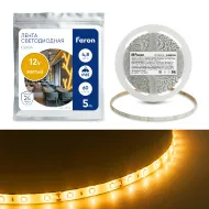 Лента светодиодная, 60SMD(2835)/m 4.8W/m 12V IP65 5m желтый , LS604 FERON