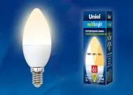 Лампа Uniel LED-C37-6W/WW/E14/FR/MB PLM11WH