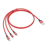 USB-кабель 3-в-1 BOROFONE BX72 AM-8pin Lightning/microBM/Type-C 1 метр, 2A, нейлон, красный (360)
