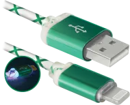 USB кабель ACH03-03LT зеленый, LED, USB-Lightning 1м DEFENDER