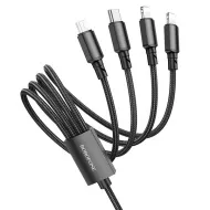USB-кабель 4-в-1 BOROFONE BX72 AM-8pin Lightning/microBM/2хType-C 1 метр, 2A, нейлон, красный (360)