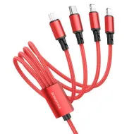 USB-кабель 4-в-1 BOROFONE BX72 AM-8pin 2*Lightning/microBM/Type-C 1 метр, 2A, нейлон, красный (360)