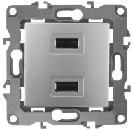 12-03 Розетка ЗУ USB ЭРА, 12-4110-03, 5В-2100мА, алюминий