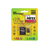 Карта памяти microSDHC с адаптером MIREX 16GB (class 4)
