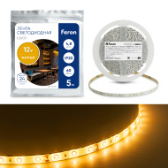Лента светодиодная, 60SMD(2835)/m 4.8W/m 12V 5m желтый , LS603 FERON