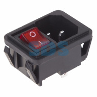 Выключатель клавишный 250V 10А (4с) ON-OFF красный с подсветкой и штекером C14 3PIN (RWG-112) REXANT