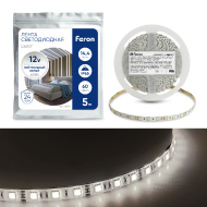 Лента светодиодная, 60SMD(5050)/m 14.4W/m 12V IP65 5m 4000К, LS607 FERON
