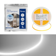 Лента светодиодная 400SMD(2110)/ 7Вт/м 12V 5м*3*1.8мм 6500K, IP20, LS630 FERON
