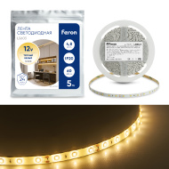 Лента светодиодная, 60SMD(2835)/м 4.8Вт/м 12V 5м 3000К , LS603  FERON