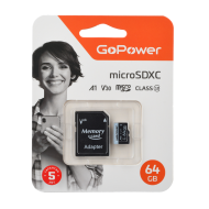 Карта памяти microSD GoPower 64GB Class10 70 МБ/сек V30 с адап