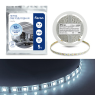 Лента светодиодная, 60SMD(5050)/m 14.4W/m 12V 5m 6500К, LS606 FERON  КУСКИ: 2  2  2  1