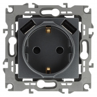 12-4109-05 ЭРА Розетка 2P+E 16A-250В, штор. с 2xUSB 5В-3А, Эра12, антрацит (10/100/2000)