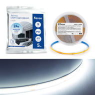 Лента светодиодная 512SMD(2110) 12Вт/м 24V 5000*10*1.8мм IP20 6500К, LS530 FERON 5м