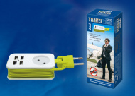 Удлинитель Uniel S-CT1-1,5U WHITE/GREEN  серии Travel, шнур 1,5м., 1 гнездо, б/з, 4USB(2,1A)