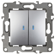 12-03 Выключатель ЭРА, 12-1105-03, двойной с подсветкой, алюминий