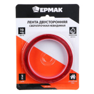 Лента двусторонняя сверхпрочная невидимая 19мм х 3м ЕРМАК /472-041