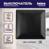 Выключатель Intro Solo 4-106-05 трехклавишный 10А-250В, IP20, СУ, антрацит
