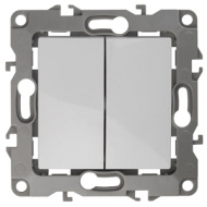 12-01 Выключатель ЭРА, 12-1004-01, двойной, без м.лапок, белый 