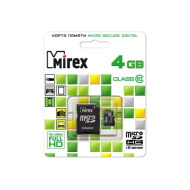 Карта памяти microSDHC с адаптером MIREX 4GB (class 10)