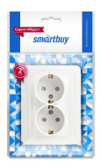 Розетка 2-местная с заземлением 16А белая с защ. штор. керамика "Марс" SmartBuy