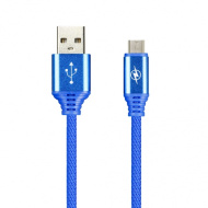 Дата-кабель Smartbuy MicroUSB TWILL с мет. након 2 А, 1 м iK-12MTW blue