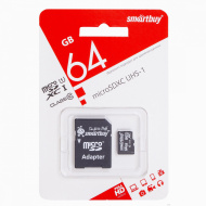 Карта памяти micro SDXC  Smartbuy 64GB Class 10 (с адаптером) LE