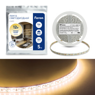 Лента светодиодная, 120SMD(2835)/m 9.6W/m 12V 5m 3000К, LS613 FERON