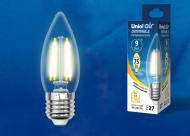 Лампа Uniel LED-C35-9W/3000K/E27/CL/DIM диммер 3000K