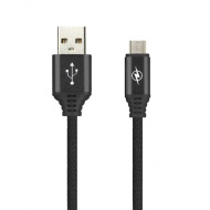 Дата-кабель Smartbuy MicroUSB TWILL с мет. наконеч, 2 А, 1 м  iK-12MTW black