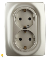 12-04 Розетка Эра, 12-2106-04, двойная, с заземл., шампань