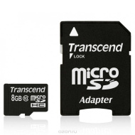 Карта памяти Micro-SD 8GB Transcend Class 10 +SD