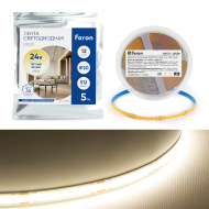 Лента светодиодная 512SMD(2110) 12Вт/5м 24V 5000*10*1.8мм IP20 3000К, LS530 FERON