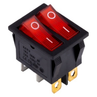 Выкл. двойной 250V 16А (6с) ON-OFF крас с подсв Smartbuy
