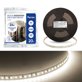Лента светодиодная 120SMD(2835)/м 9.6Вт/м 24V 20000*10*1.22мм 4000К, LS520 FERON, 20м