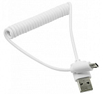Дата-кабель Smartbuy USB- micro USB.спиральный дл.1.0м, белый iK-12sp
